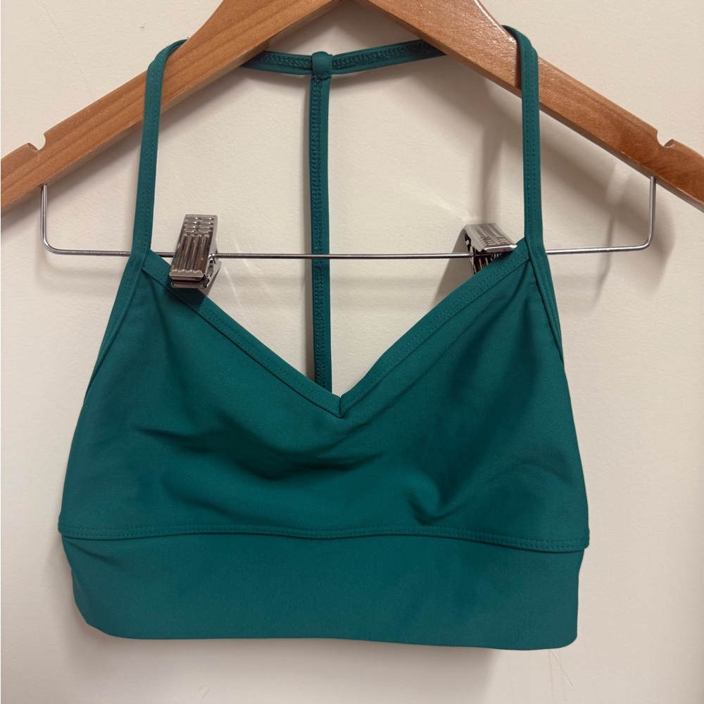 Teal V-Neck Strappy Sports Bra - Women